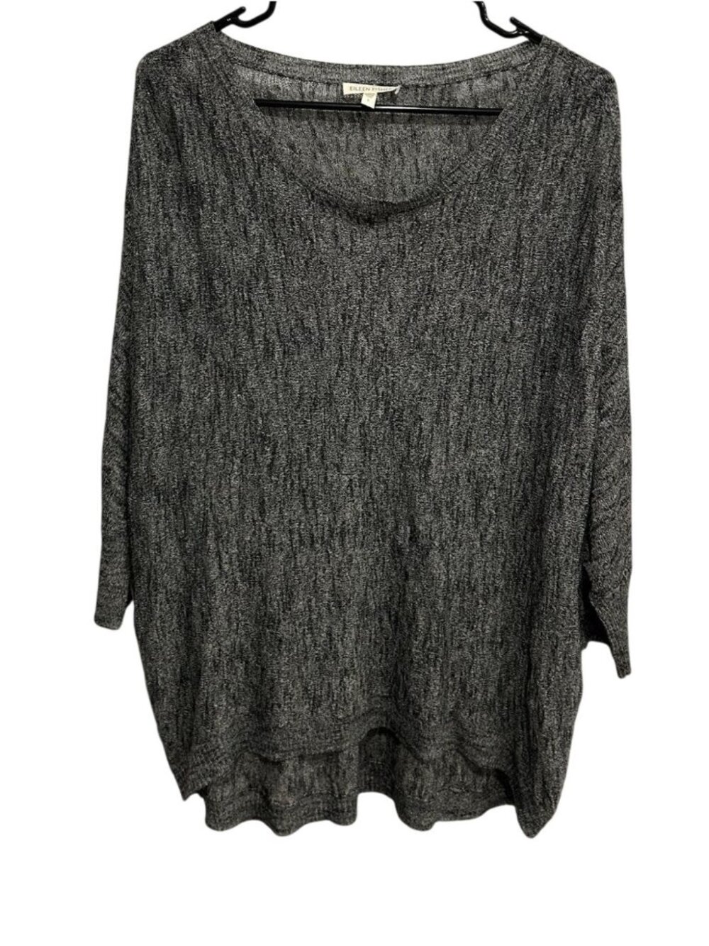 Eileen Fisher Large Gray Italian Yarn Ribbed Knit Top Minimalist Quiet Luxury